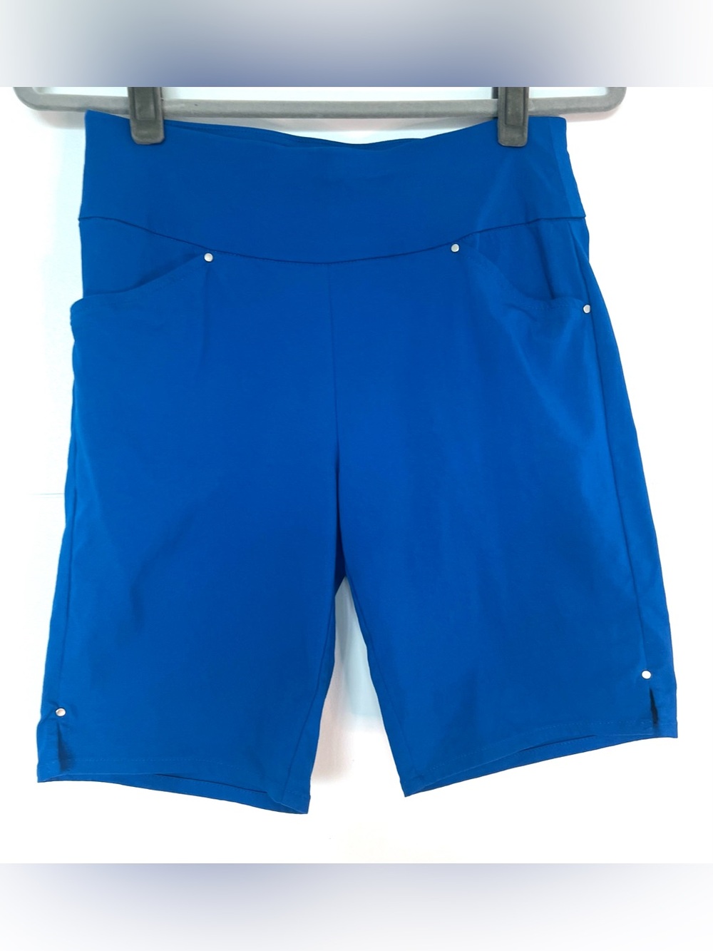 INC International Concepts Blue Pull On Shorts Bengaline Studded Riviera Mid Ris